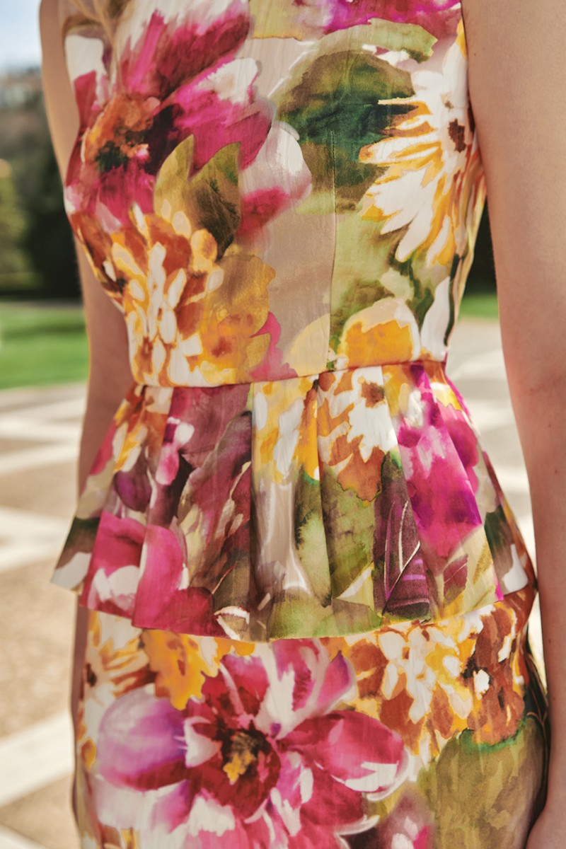 comprar Vestido estampado flores con peplum en cintura sin mangas para invitadas de boda bautizo graduacion comuniones cena de empresa coctel y eventos