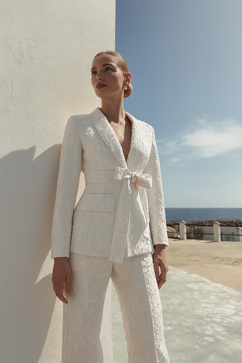 traje de chaqueta y palazzo brocado blanco para novias para madre comunion comprar online