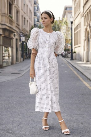comprar online Vestido de ceremonia blanco en plumetti para mamá de comunion o bautizo, o para novia civil