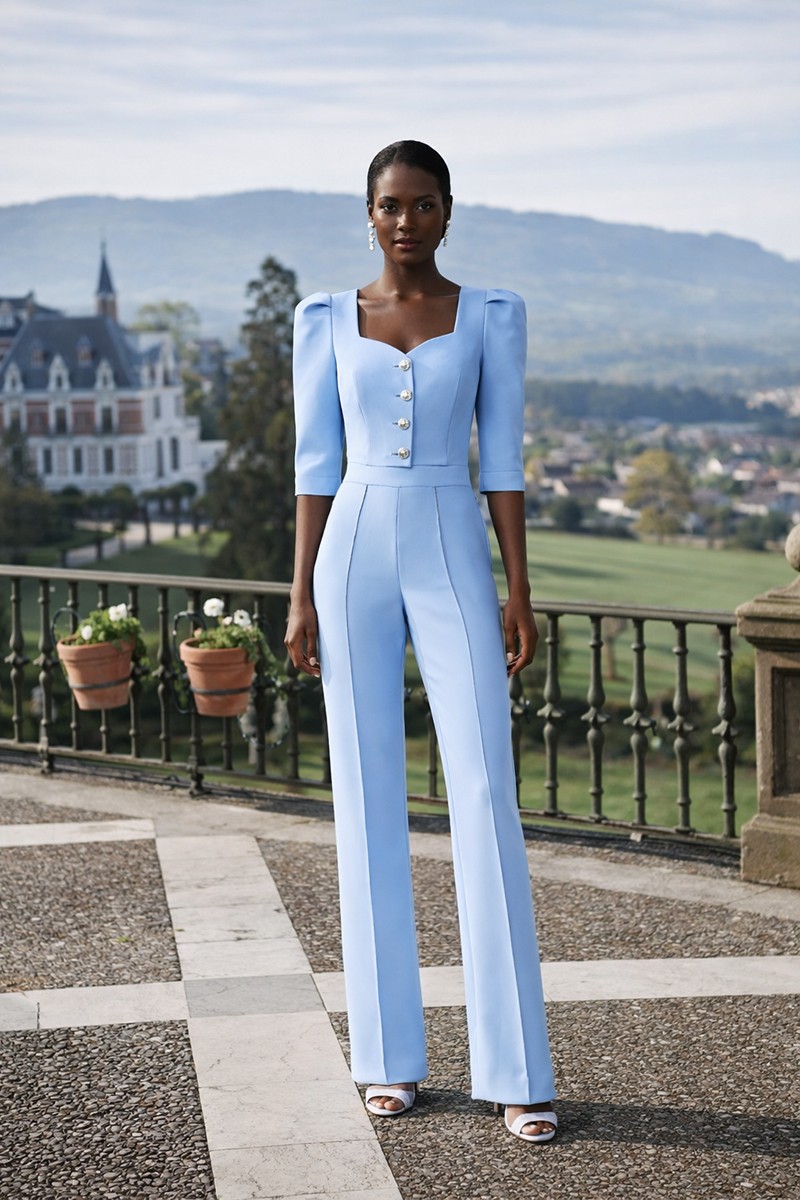 conjunto de palazzo en color azul pastel para mama comunion