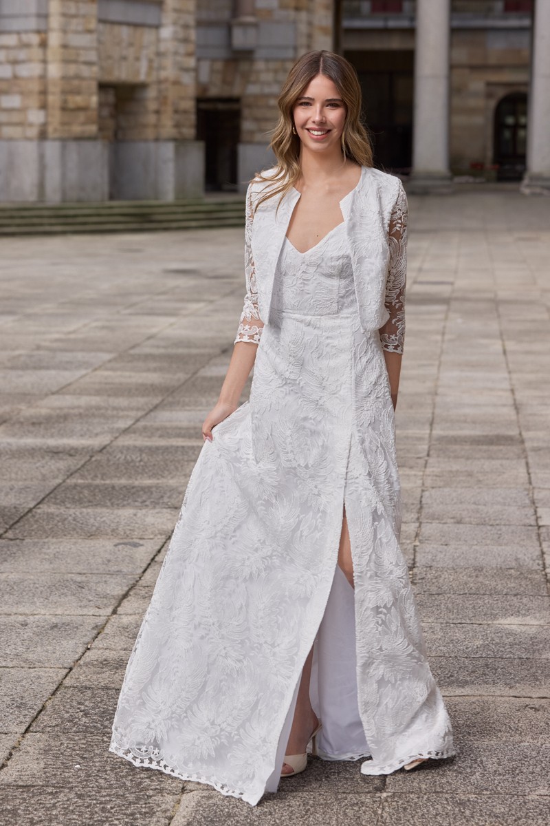 chaqueta corta tul blanco flores relieve para novia civil, mama de bautizo o comunion