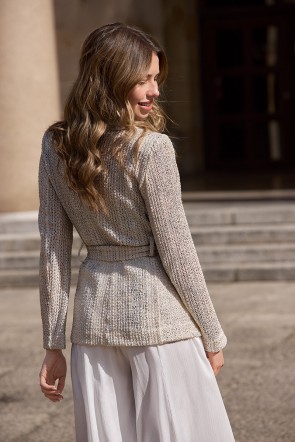 comprar traje de chaqueta en calado blanco y plata blazer cuello esmoquin, boda civil, madre de comunion, bautizo, fondo de armario